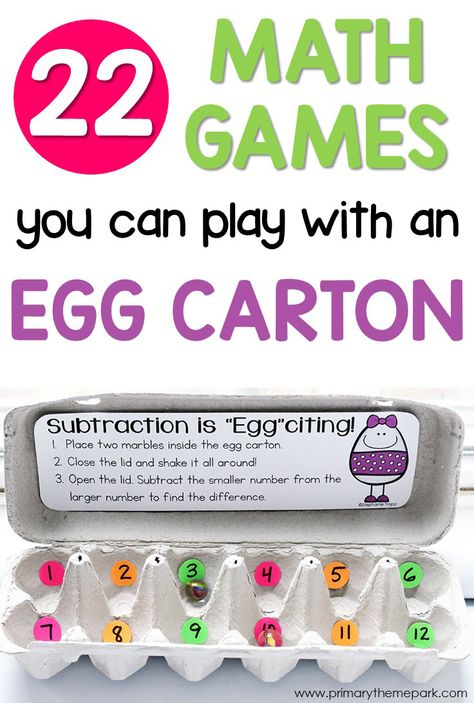 Egg Carton Math Games for First Grade. Perfect for Math Centers! Math Games For First Grade, First Grade Subtraction, Math Games First Grade, First Grade Addition, Easy Math Games, Math Subtraction, Learn Math, Fun Math Games, Math Tutor