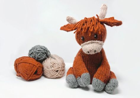 Knit Highland Cow, Knitted Cow Pattern Free, Highland Cow Knitting Pattern, Cow Knitting Pattern Free, Highland Cow Knitting Pattern Free, Cow Knitting Pattern, Sheep Knitting Pattern, Crocheted Stuff, Paper Fox