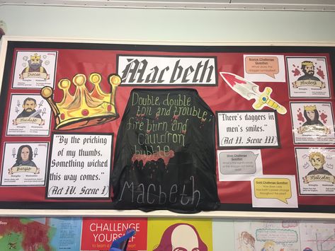 English Literature Exhibition Ideas, Macbeth Bulletin Board, Macbeth Classroom Display, English Room Decor School, Macbeth Display, Classroom Bulletin Boards High School, Classroom Displays Secondary, English Literature Classroom, English Bulletin Boards