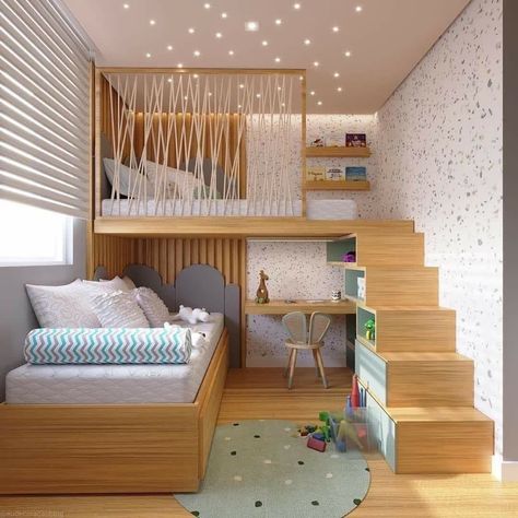 Sibling Room, Kids Room Bed, Loft Style Bedroom, Small Kids Room, Kids Room Interior Design, Bunk Bed Designs, Kids Bedroom Inspiration, Kids Bedroom Designs, Kids Bedroom Design