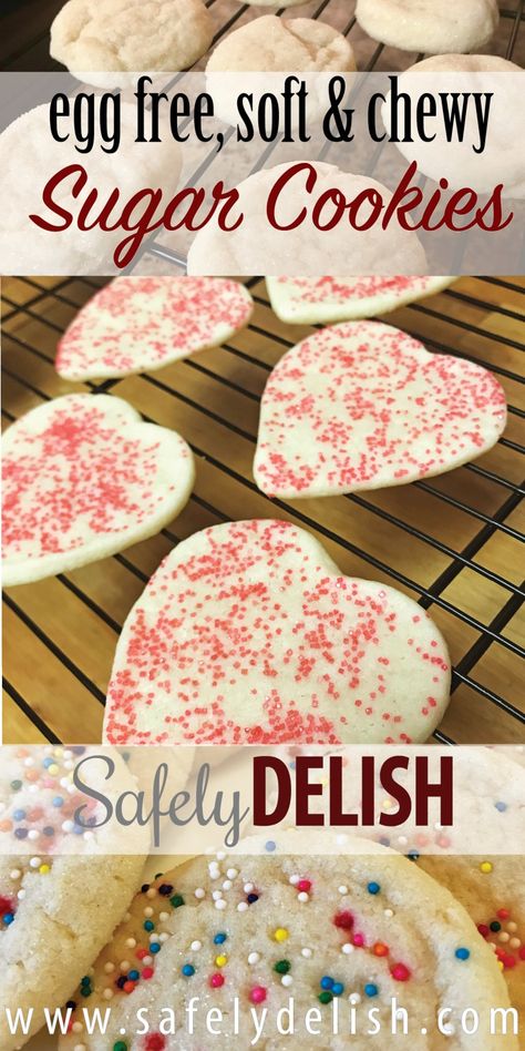 Eggless Snacks, Egg Free Sugar Cookie Recipe, No Egg Sugar Cookies, Eggless Desert, Egg Free Sugar Cookies, Egg Desserts, Soft Chewy Sugar Cookies, Eggless Biscuits, Egg Free Cookies Recipes