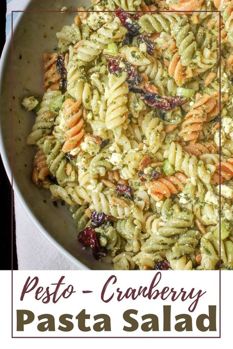 Pesto Pasta Salad with Cranberries Pasta Salad With Cranberries, Cranberry Pasta Salad, Christmas Pasta Dishes, Winter Pasta Salad Recipes, Winter Pasta Salad, Thanksgiving Pasta, Christmas Pasta, Postpartum Meals, Cold Pasta Dishes