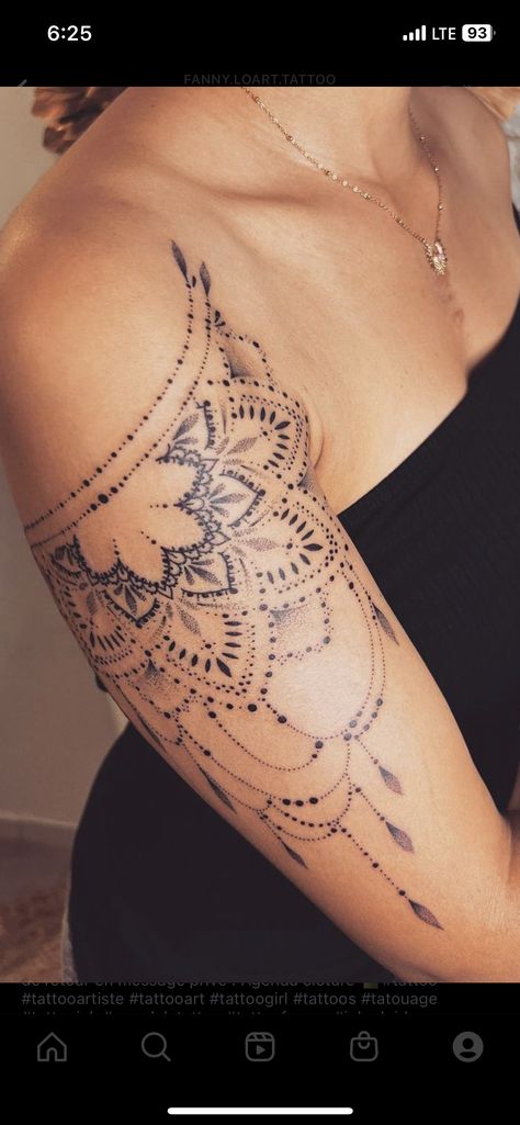 Lace Shoulder Tattoo, Lace Sleeve Tattoos, Tato Mandala, Mandala Tattoos For Women, 40 Tattoo, Underarm Tattoo, Bull Tattoo, Shoulder Cap Tattoo, Lace Tattoo Design