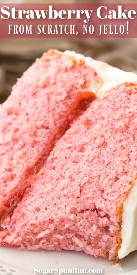 All Natural Strawberry Cake, Dessert Recipes Using Fresh Strawberries, Strawberry Cake With Real Strawberries, Strawberry Valentines Cake, Diy Strawberry Cake, Jello With Whipped Cream, Strawberry Cake Frosting, Homemade Strawberry Cake From Scratch, Strawberry Cake Recipe From Scratch