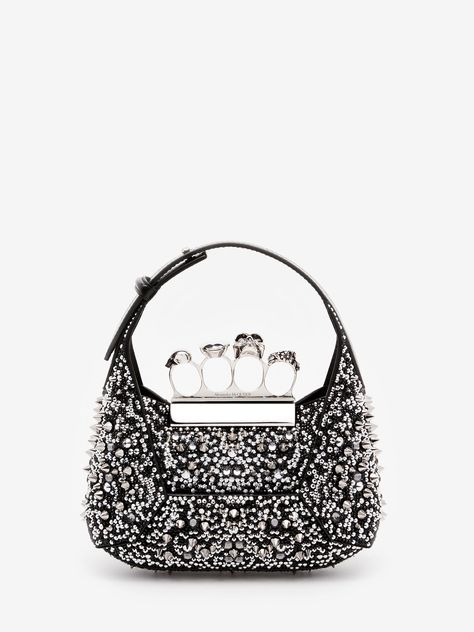 The Jewelled Hobo Mini Bag in Black | Alexander McQueen US Black Alexander Mcqueen, Alexander Mcqueen Bag, Skull Bags, Leather Jewels, Sling Bag, Hobo Bag, Luxury Handbags, Small Bags, Shoulder Bag Women