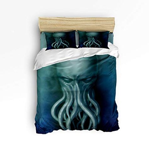 Bilagawa King Size 4 Piece Comforter Bedding Set Duvet Cover Sets,Terrible Octopus Sea Animal Pattern Bed Sheet Set,Duvet Cover Flat Sheet and Pillow Cases for Christmas Scary Octopus, Octopus Face, Weird Beds, King Size Comforter Sets, Theme Beds, Soft Bed Sheets, King Size Comforters, Blue Duvet, Luxury Duvet Covers