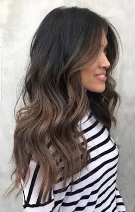 Dark Brunette Ombre Balayage, Subtle Ombre Brunette, Balayage For Dark Brown Hair Fair Skin, Dark Brown Hair With Lighter Ends, Light Ends On Dark Hair, Lived In Dark Brunette Balayage, Dark Ombré Hair, Lightened Dark Brown Hair, Dark Bayalage Hair