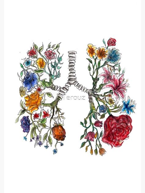 Lungs Drawing, Lungs Anatomy, Floral Lungs, Lungs Art, Lung Anatomy, Anatomy Tattoo, Anatomy Illustration, Theme Tattoo, Ipad Snap