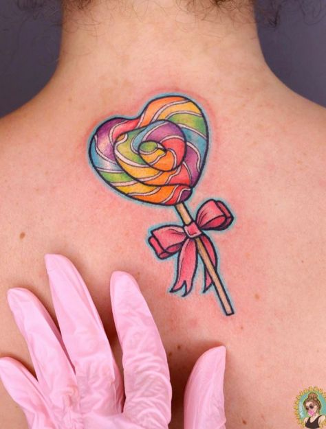 Candy Tattoo Sleeve, Piece Of Candy Tattoo, Candy Hearts Tattoo, Sweetheart Tattoo Candy, Candy Tattoo Ideas Sweets, Sugar Tattoo, 9 Tattoo, Small Colorful Tattoos, Barbie Tattoo