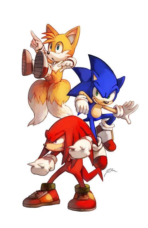 Sonic,Tails,Knuckles. Sonic And Tails, Sonic Tails, Sonic Generations, Sonic & Knuckles, Arte Nerd, Sonic Heroes, Sonic 3, Blue Hedgehog, Hedgehog Art