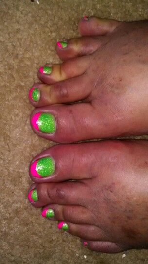 Sparkly green with hot pink tips Hot Pink Tips, Pink Tips, Hot Pink, Nail Art, Nails, Green, Pink, Art, Nail Arts