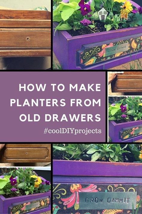 Old Drawer Becomes a Cheery Planter in 1 Hour Old Drawers Repurposed, Drawers Repurposed, Old Dresser Drawers, Homemade Chalk Paint, Unique Flower Vases, Planter Diy, Garden Frogs, Porch Planters, Diy Planter Box