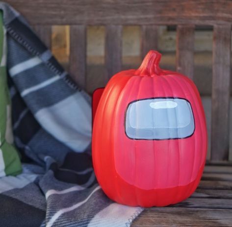 Among Us DIY Halloween Pumpkin - Sweet Shoppe Mom | Phoenix Lifestyle Blog Among Us Pumpkin Painting, Wolverine Pumpkin, Among Us Diy, Among Us Pumpkin, Train Pumpkin, Halloween Pumpkin Diy, Creative Pumpkin Painting, Sharpie Crafts, Painted Pumpkin