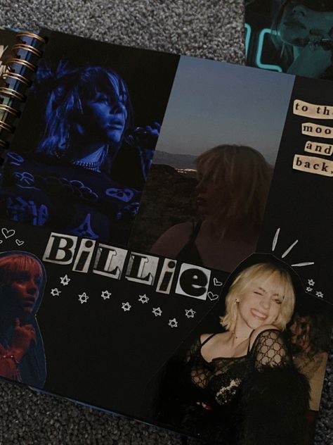 Billie Eilish Scrapbook Ideas, Billie Eilish Scrapbook, Idea For Journal, Teenage Scrapbook, Scrapbooking Aesthetic, Billie Core, Aesthetic Stars, Art Imagination, Film Journal