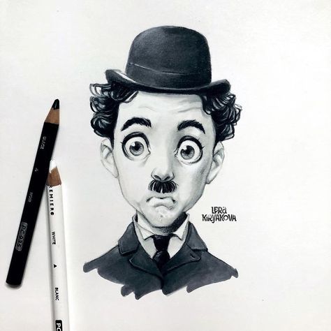 Charlie Chaplin Drawing Faces, Caricature Drawing, Celebrity Drawings, Desenho Tattoo, Arte Sketchbook, Arte Inspo, Charlie Chaplin, Illustrators On Instagram, Russian Artists