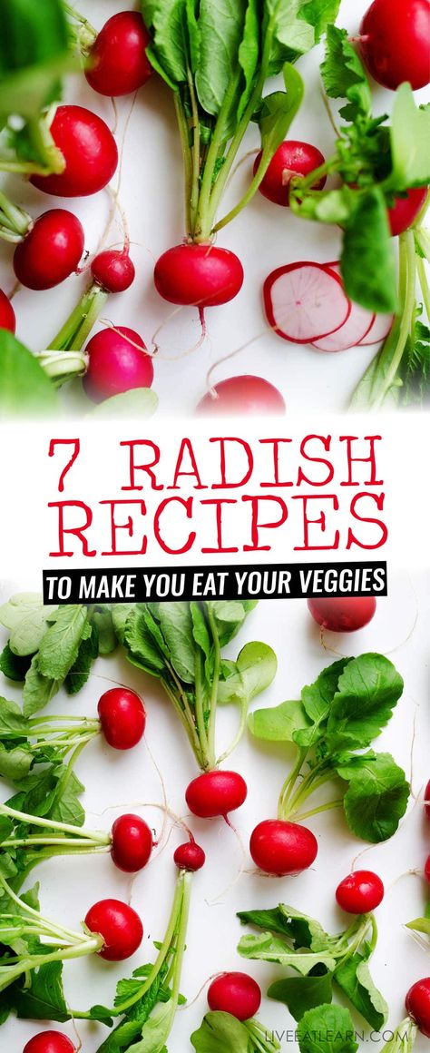 These radish recipes are simple and delicious (and best of all, they'll make you actually WANT to eat your veggies!) Give them a try for a colorfully peppery crunch. #healthy #veggies #vegetarianrecipes #radishrecipes #eatyourveggies Red Radish Salad, Radish Salad Recipe Simple, Red Radish Recipes, White Radish Recipes, Pickled Sweet Peppers, Radishes Recipe, Quick Pickled Radishes, Szechuan Recipes, Harvest Thyme