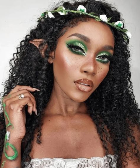 70+ Fairy Makeup Ideas To Sprinkle Magic On Your Look - The Style Diary Woodland Elf Makeup Looks, Wood Fairy Makeup, Green Festival Makeup, Fairy Makeup Ideas Fantasy, Mother Earth Makeup, Woodland Elf Makeup, Water Fairy Makeup, Forest Nymph Makeup, Fairytale Makeup Looks