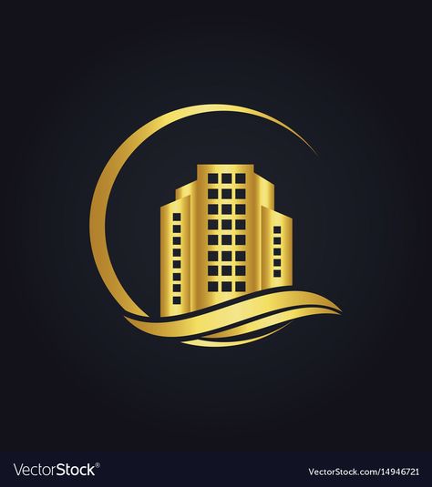 Cityscape Logo, Gold Building, Sunset Logo, Inmobiliaria Ideas, Construction Logo Design, Building Logo, Architecture Logo, Water Logo, Real Estate Logo Design