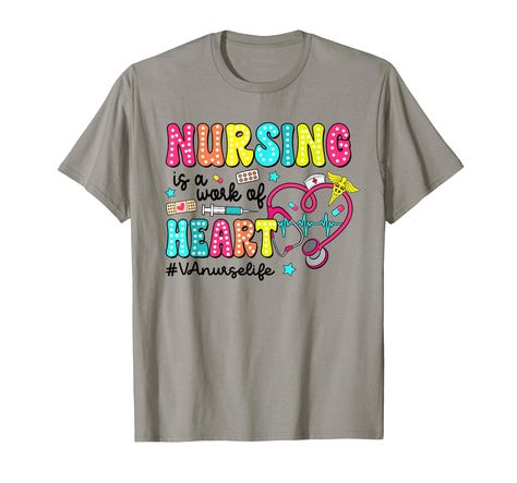 PRICES MAY VARY. Retro Groovy Nursing is A Work Of Heart VA Nurse Life Tee. Funny VA Nurse Tee for women, men, coworker, colleague, friend, VA Nurse squad, future nurse who loves medicine and helping people with illness and diseases Make a great nursing apparel or VA Nurse gifts for yourself and friend. Nurses week tee for Birthday Or Christmas. Wear this tee proudly, while hanging out with co-workers, doctors or medical staff. Lightweight, Classic fit, Double-needle sleeve and bottom hem Nursing Home Shirt Ideas, Medical Heart, Christmas Wear, Medical Staff, School Nurse, Future Nurse, Nurses Week, Retro Groovy, Nursing Clothes