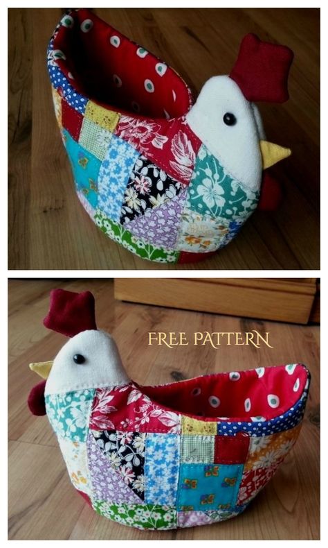 Chicken Egg Holder, Basket Sewing Pattern, Easter Fabric Crafts, Easter Sewing, Chicken Quilt, Spring Sewing, Chicken Crafts, Easter Chicken, Sewing Machine Projects