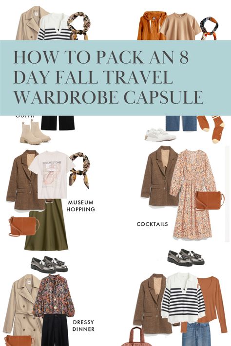 Travel Capsule Wardrobe Fall Scotland, Euro Trip Outfits Fall, Europe Trip Capsule Wardrobe Fall, 10 Days In Italy Packing Lists Fall, Autumn Travel Capsule Japan, Packing List Fall Vacation, Capsule Wardrobe Rome Fall, Fall Travel Wardrobe New England, Travel Capsule Wardrobe Uk Fall