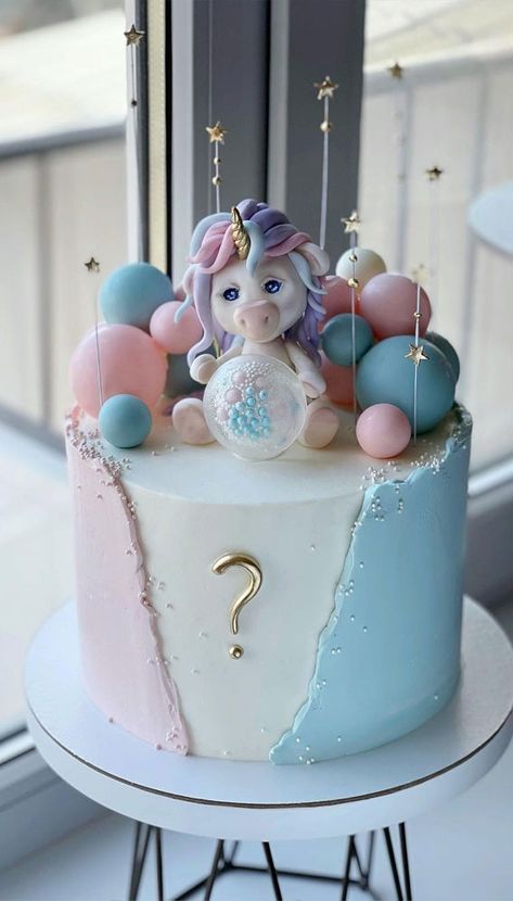 Unicorn Birthday Cake Ideas, Cute Cake Ideas, Unicorn Cake Design, Baby Shower Gender Reveal Cake, Girl Baby Shower Cake, Baby Shower Cake Designs, Cake Unicorn, Gender Reveal Baby Shower Themes, Cake Rainbow