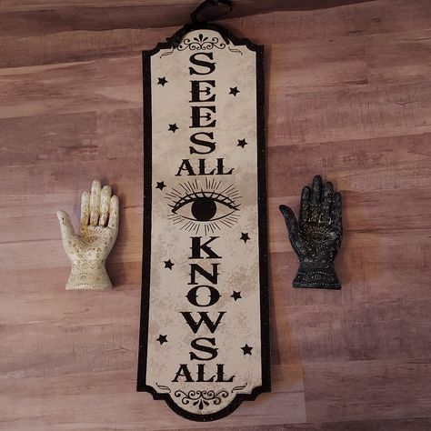 All Seeing Evil Eye Sees All Knows All Wall Door Sign Plaque Halloween Decoration This Listing Is For The First Black And White Plaque Picture. The Others Photoed, + So Many More Cool Items Like These Are Available In My Closet! Bundle 3+ Items =10% Off Entire Order Orders $25+ = Free Mystery Item #Halloweendoordecor #Halloweendoorsign #Halloweendoor #Halloweensign #Halloweenwall #Halloweendecor #Halloweendecoration #Halloweenhouse #Halloweenroom #Halloweenparty #Halloweenhomeaccent #Halloweenar Witchy Hallway, Witchy Signs, Fortune Teller Sign, Witch Teacher, Witchcraft Decor, Dad Crafts, Closet Measurements, Metaphysical Gifts, Beetlejuice Halloween