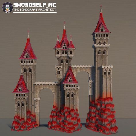 Minecraft Crimson Build, Minecraft Gothic Tower, Minecraft Castle Tower, Nether Builds, Goth Minecraft Builds, Fortress Minecraft, Minecraft Towers, Gothic Structure, Minecraft Tower