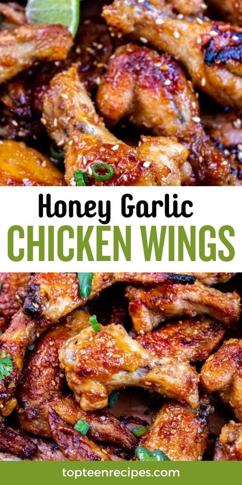 I love all chicken wing recipes, but I think this honey garlic chicken wings recipe might be my favorite. Sticky sweet but with a bit of a kick, these honey garlic chicken wings are always a hit at my house. Keep reading to learn how to make the most amazing honey sauce for wings. Shrimp Alfredo Bake, Wings Recipe Oven, Chicken Wings Recipe Oven, Garlic Shrimp Alfredo, Garlic Chicken Wings Recipe, Honey Garlic Wings, Oven Chicken Wings, Honey Baked Chicken, Honey Garlic Chicken Wings