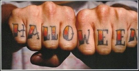 Frank Iero's Halloween tattoo. Yeess lol need Knuckle Tattoos, Halloween Tattoo, Frank Iero, Tattoos, Halloween