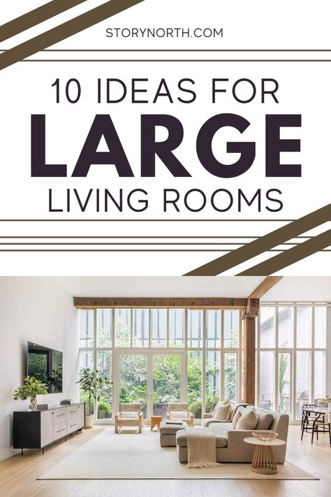 Check out these 10 tips on how to make your design work in large living areas. #largelivingrooms #livingroom #livingroomdesign #homeimprovement #interiordesign Large Open Plan Living Space, How To Style A Large Open Living Room, Living Rooms With Lots Of Seating, Living Room Decor Large Space, Large Sitting Room Ideas Modern, Large Great Room Furniture Layout Cozy, Styling Large Living Room, Large Living Space Layout, Big Living And Dining Room Ideas