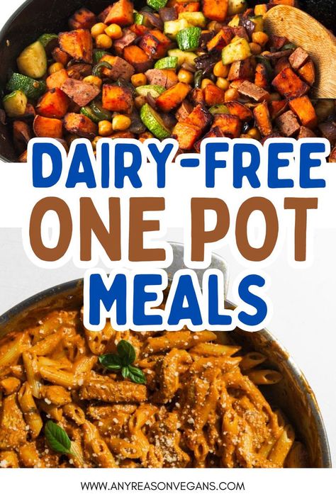 These meals are all dairy free and use just one pot. So, less mess and easier clean up in the kitchen! Weeknight Dinner Easy Dairy Free, Dairy Free One Pan Meals, No Dairy No Meat Recipes, Family Dinner Ideas Dairy Free, Dairy Free Make Ahead Meals, Non Dairy Dinner Ideas, Dairy Free One Pot Meals, Meals With No Dairy, One Pot Meals Dairy Free