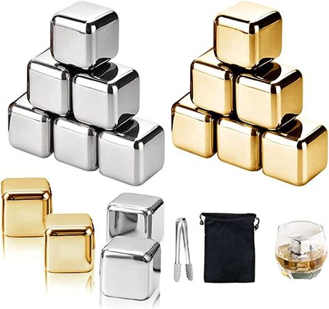 Amazon.com: Kellegour 16 PCS Stainless Steel Ice Cubes,Ice Cubes Whiskey Stones,Reusable Whiskey Stones Ice,Whiskey Stainless Steel Metal Ice Cubes,8 gold 8 silver,for Whiskey,Wine Chiller,Beer,Vodka,Liqueurs: Home & Kitchen Silicone Tongs, Ice Stone, Whiskey Stones, Wine Chiller, Stone Gold, Ice Cubes, Scotch Whisky, Steel Metal, Summer Drinks