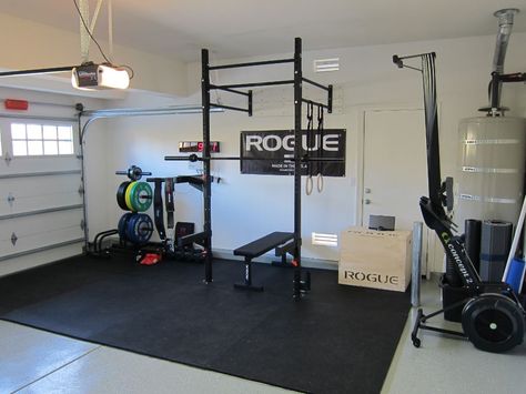 Rogue Equipped Garage Gyms - Photo Gallery Garage Gym Design, Crossfit Garage Gym, Crossfit Home Gym, Home Gym Garage, Diy Home Gym, Basement Gym, Gym Room At Home, Home Gym Decor, Best Home Gym