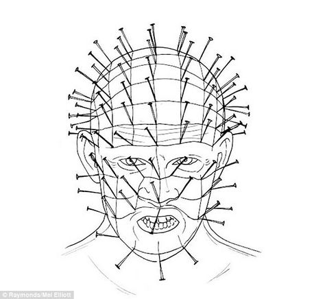 Pinhead Tattoo, Horror Coloring Pages, Scary Coloring Pages, Horror Villians, Horror Crafts, The Silence Of The Lambs, Horror Drawing, Silence Of The Lambs, Colouring Sheets