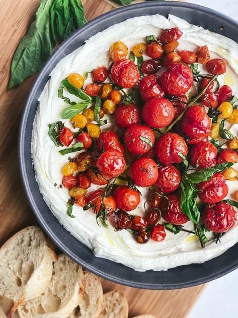 Whipped Goat Cheese With Slow Roasted Tomatoes | Foodtalk Oven Roasted Red Potatoes, Red Potato Recipes, Creamy Honey, Pizza Dip, Whipped Goat Cheese, Slow Roasted Tomatoes, Roasted Red Potatoes, Baby Tomatoes, Goats Cheese