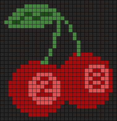 Cherry Alpha Pattern, Food Alpha Pattern, Cross Stitch Cherry, Hama Bead Designs, Pixels Art, Crochet Charts, Perler Ideas, Hama Bead, Mini Cross Stitch