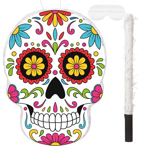 PRICES MAY VARY. Skull Piñata Set: you will receive a skull piñata with stick and a blindfold, vibrant colors and intricate skull, adding a spooky touch to your party decorations. It's suitable for Halloween parties and other celebrations Fun Activity: the Halloween piñata has an opening sticker for you to fill candies or treats, then let your guests wear the blindfold and take turns trying to break it open, it is a fun and interactive game for Halloween parties, which will bring more fun to the Halloween Piñatas, Mexican Skeleton, Halloween Pinata, Mexican Halloween, Halloween Party Decoration, Mexican Birthday, Homecoming Mums Diy, Corrugated Paper, Sugar Skull Art