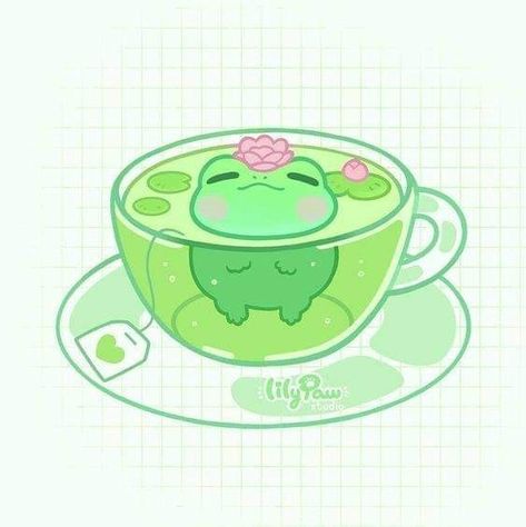 Green Cutecore, Aesthetic Green Frog, Pond Nails, Frog Tea, Frog Wallpaper, Frog Drawing, Kawaii Sticker, Cute Kawaii Animals, Little Drawings