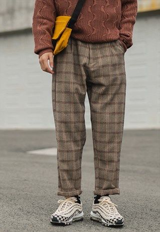 Check Trousers Men Outfit, Checked Trousers Outfit Men, Mens Plaid Pants Outfit, Checkered Trousers Outfits, Plaid Pants Men Outfit, Mens Cottagecore, Checked Trousers Outfit, Plaid Trousers Outfit, Plaid Pants Men