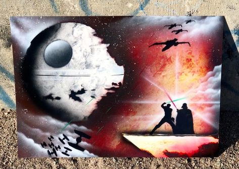 Star Wars Art Diy, Star Wars Art Painting, Luke Skywalker Darth Vader, Star Wars Art Drawings, Spray Paint Artwork, Water Paint Art, Star Wars Painting, Spongebob Painting, Drawing Stars