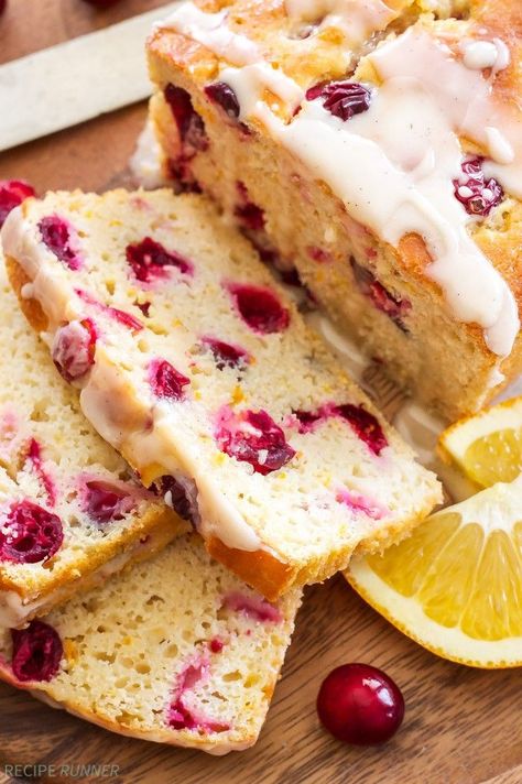 Cranberry Orange Yogurt Cake | This holiday flavored cranberry orange yogurt cake with vanilla orange glaze will be a gorgeous addition to your brunch or dessert table! Eggless Cranberry Orange Bread, Eggless Orange Cranberry Cake, Orange Yogurt Cake Recipe, Carrot Cake Bread, Orange Bread Recipe, Pear Bread, Orange Yogurt, Orange Bread, Cranberry Orange Bread