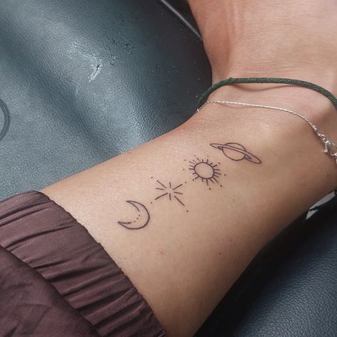 Astronomy Tattoo Ideas, Saturn And Moon Tattoo, Tattoo Ideas Stars, Crystal Tattoo Ideas, Mystical Tattoos, Intense Emotions, Planet Tattoos, Beautiful Flower Tattoos, Classy Tattoos