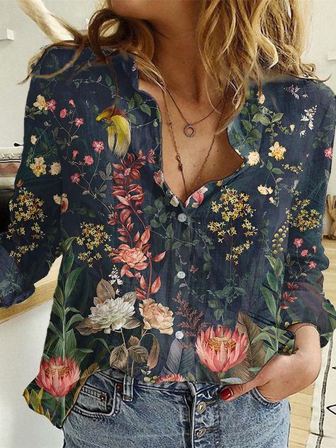 Women's Shirt Blouse Maroon Black Pink Graphic Floral Button Print Long Sleeve Casual Streetwear Vintage Shirt Collar Regular S 2023 - US $16.99 Women Floral Blouse, Shirts Women Fashion, Women Blouses, Loose Shirts, Loose Blouse, Women Shirts Blouse, Long Blouse, Casual Blouse, Floral Shirt