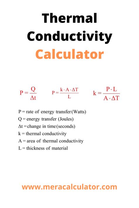 Thermal conductivity, k, refers to the property of a material's ability to conduct heat. The SI unit of Thermal Conductivity is measured in watts per meter kelvin (W/ (m*K)). #physicsformual #physics #eudcation #physicscalculators #freeeducation #calcualtor Thermal Physics, Chemistry Education, Concept Map, Free Education, M K, Design Principles, Engineering Design, Calculator, Chemistry