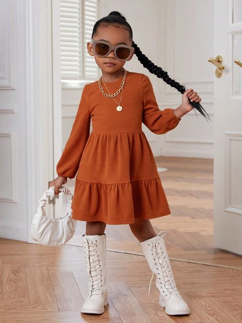 SHEIN Kids Cooltwn Young Girl Solid Ruffle Hem A Line DressI discovered amazing products on SHEIN.com, come check them out! 2025 Photoshoot, Sports Streetwear, Baby Bunting, Girls Fall, Baby Fits, Girls Fall Outfits, Mocha Brown, Sport Dress, Girls Wardrobe