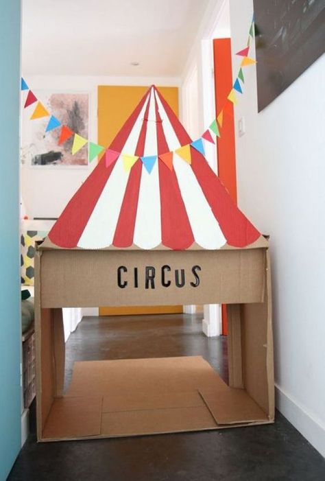 35 Easy DIY Cardboard Crafts For Kids Toys | Home Design And Interior Circus Activities, Thema Circus, Diy Cardboard Toys, Mommo Design, Circus Crafts, Carton Diy, Cardboard Toys, Circus Tent, Circus Theme