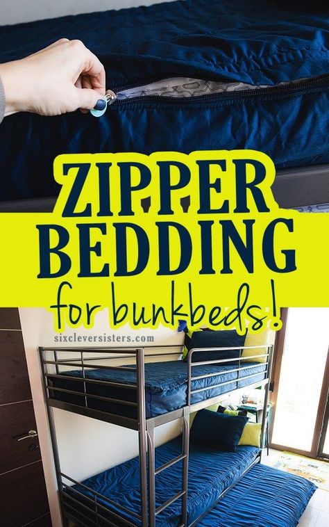 Have kids with bunk beds who can't neatly make their bed? (and who can blame them!!) This zipper bedding for bunkbeds was the solution to our messing bed making problem. You will be amazed at this great solution! It certainly keeps my kids rooms looking much much neater! #organize #organization #mom #kids #raisingkids #hack #bunkbed #howto #tips Bubble Wrap Window Insulation, Bedding For Bunk Beds, Duvet Hack, Bubble Wrap Windows, Bunk Bed Hacks, Zip Up Bedding, Bunk Bed Accessories, Zipper Bedding, Condo Interior Design