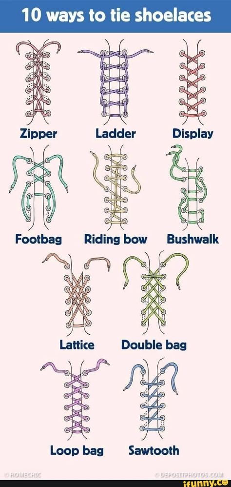 10 ways to tie shoelaces Ladder Display Ridingbow Bushwalk Loop bag Sawtooth - ) Beaded Shoes Laces, Easy Paper Crafts For Kids, Ways To Tie Shoelaces, Shoe Lacing Techniques, Ladder Display, Ways To Lace Shoes, How To Tie Shoes, Tie Ideas, Beaded Shoes