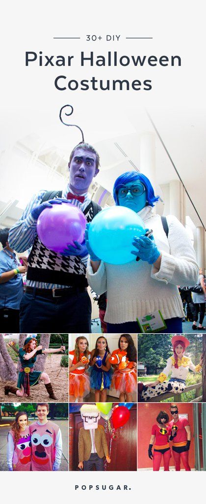 Check out these awesome Pixar Halloween costume ideas that are incredibly easy to DIY all on your own. Pixar Costumes Diy, Easy Character Costumes, Movie Character Dress Up, Pixar Halloween Costumes, Pixar Costume, Disney Cosplay Ideas, Disney Characters Dress Up, Easy Diy Halloween Costumes, Disney Characters Costumes